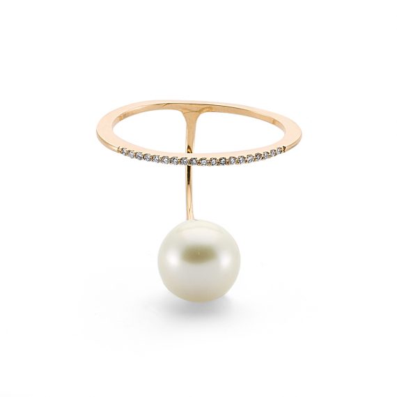 Beyaz pırlantalı incili çapraz yüzük -3