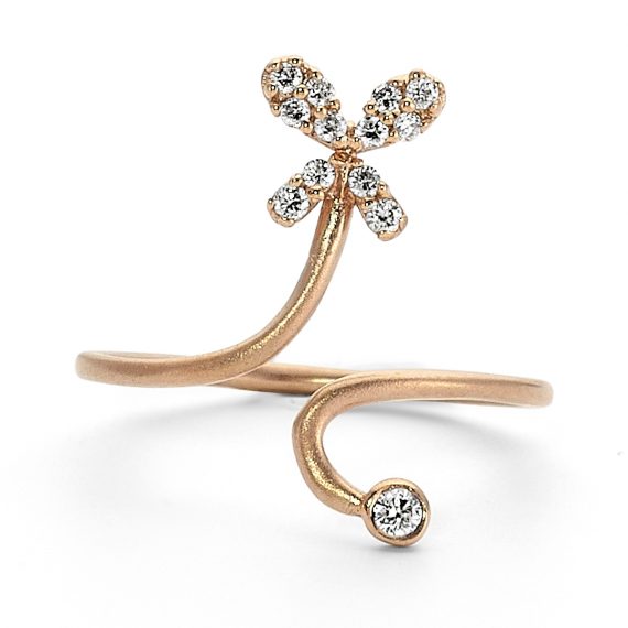 Beyaz pırlantalı kelebek serçe parmak yüzüğü-2