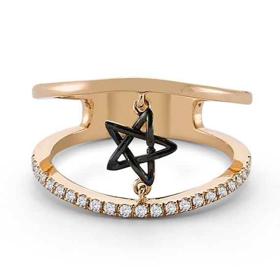 Beyaz pırlantalı siyah rodaj yıldızlı yüzük-2