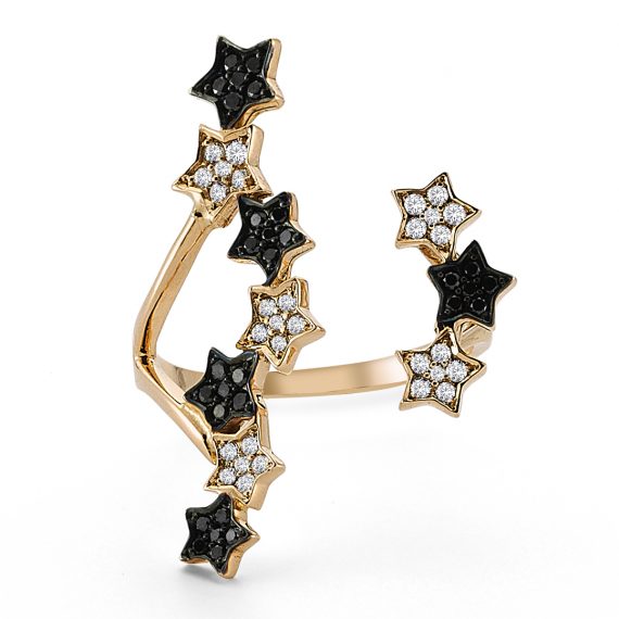 Siyah ve Beyaz pırlantalı iki sıra yıldızlı yüzük-2